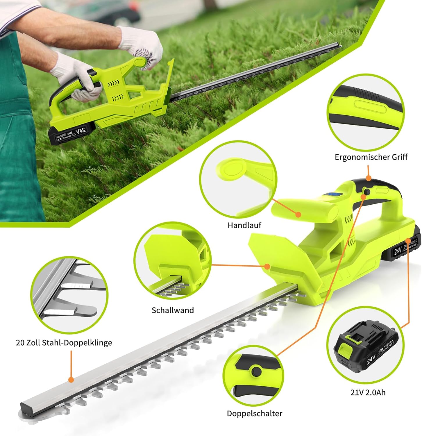Thumbnail 2 de VOERJIA Taille-haie Batterie 21V – 50 cm, 2×2000 mAh, 750W sans fil