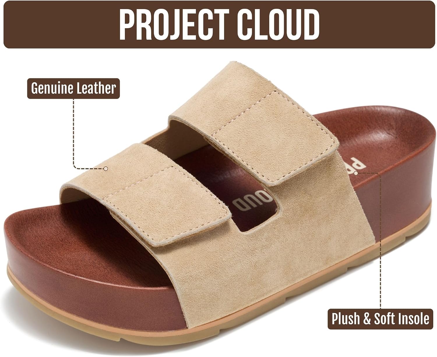 Detalle de Project Cloud 100% Genuine Leather Platform Wedge Sandals for Women with Plush Soft Insole