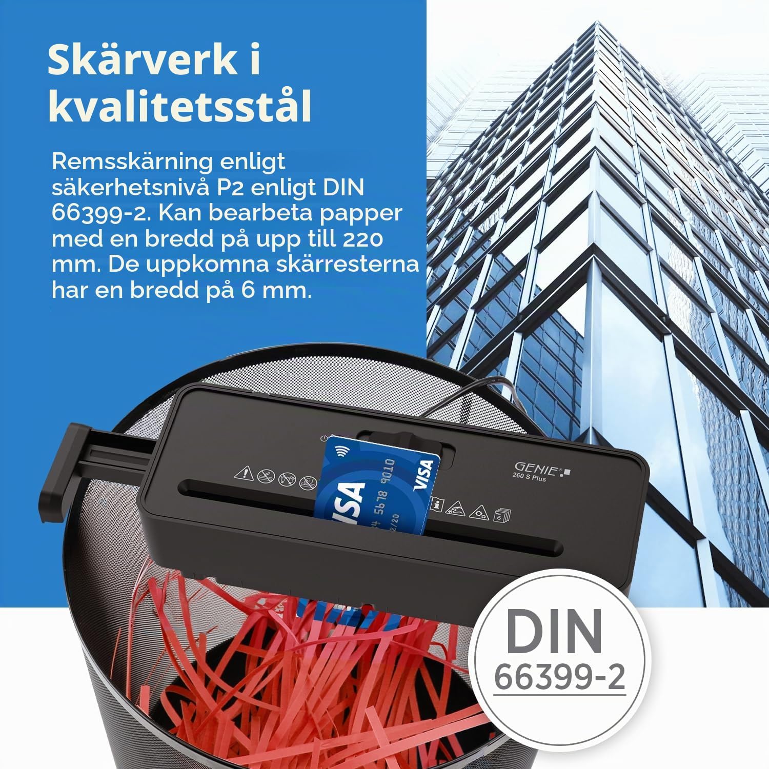 Thumbnail 3 de GENIE 260 S Plus dokumentförstörare med 6 mm remsor och utdragbar arm