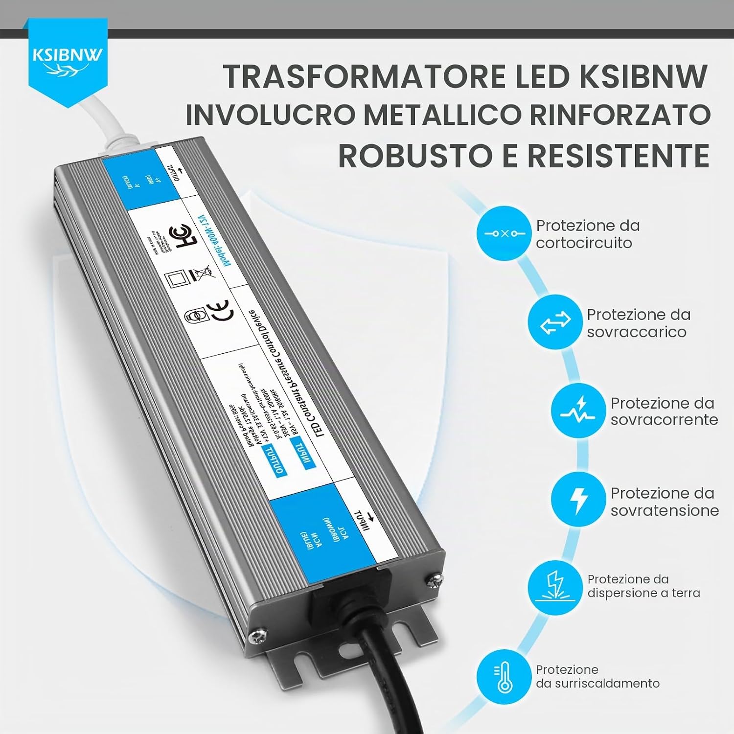 Detalle de KSIBNW Trasformatore LED 24V 150W – Alimentatore IP67 con Spina UE, 24V DC, 6,25A