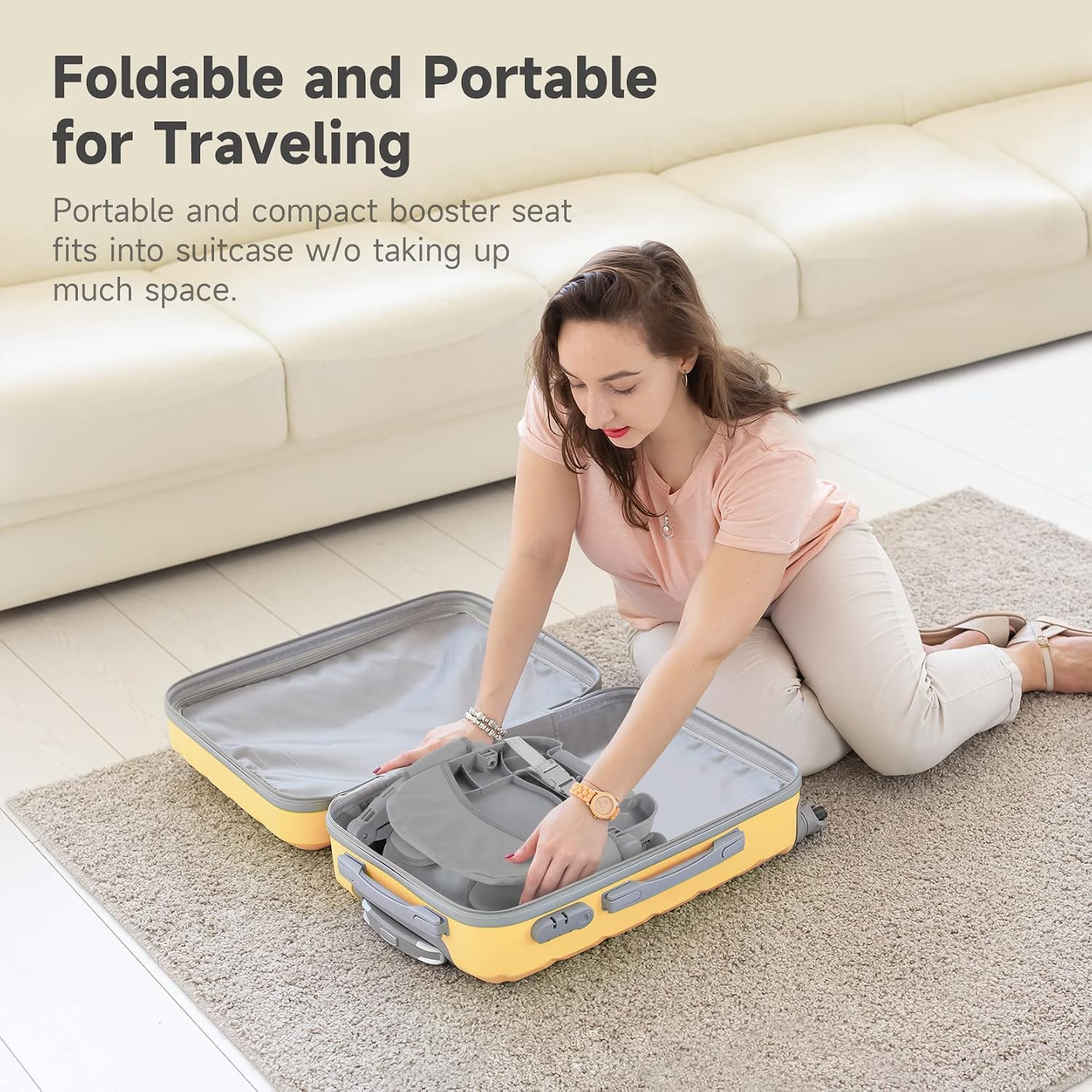 Detalle de YOLEO Foldable Booster Seat with 4 Heights, Removable Tray and PU Cushion