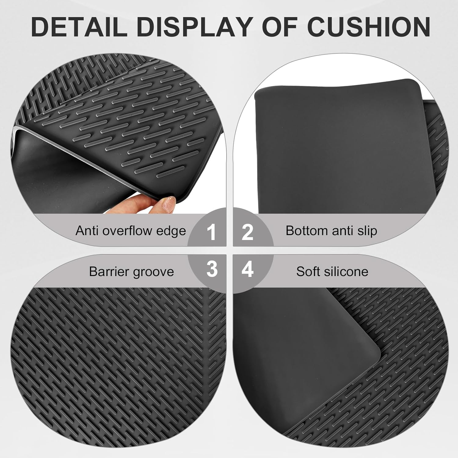 Thumbnail 2 de Silicone Cat Litter Mat, 70x50cm – Non-Slip, Waterproof Litter Trapping Mat in Black