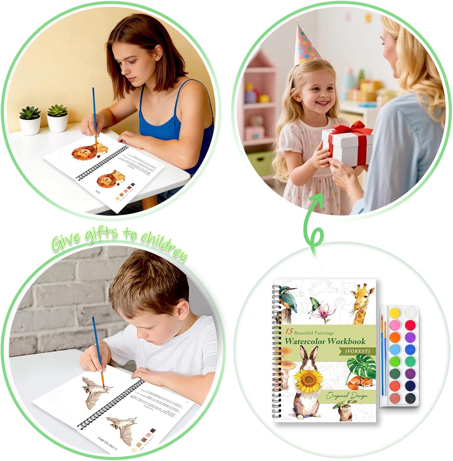 Detalle 2 de Terself WW-003-4Y Forest Watercolor Workbook with 16 Colors and Guided Designs