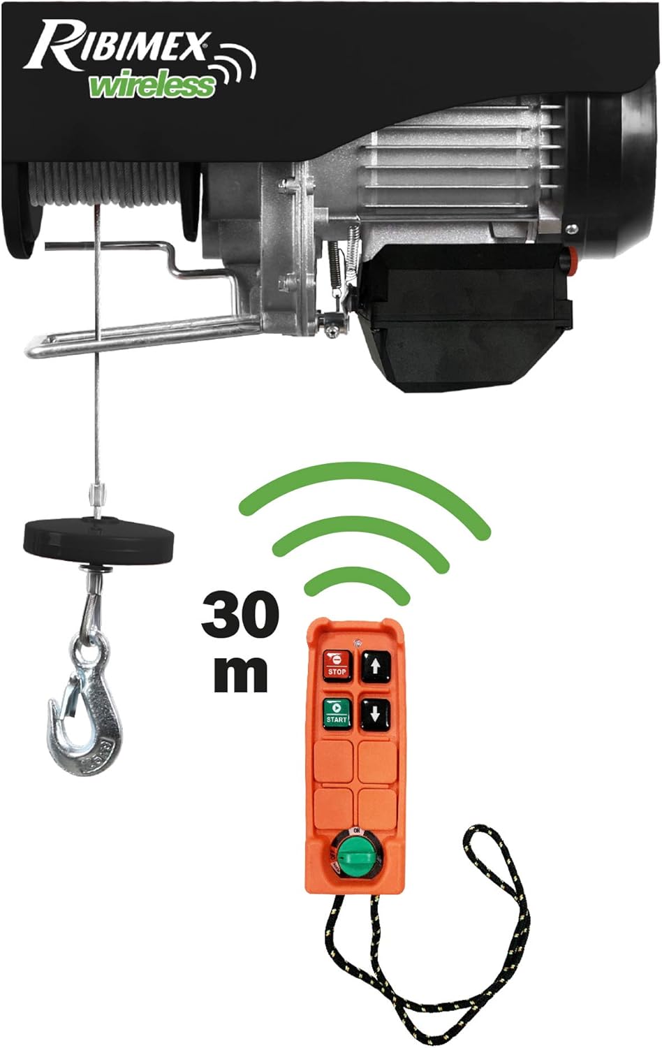 Thumbnail 1 de Ribimex Elektrischer Seilzug PE200/400T mit Funksteuerung – 200/400 kg, 18 m Stahlseil, Umlenkrolle