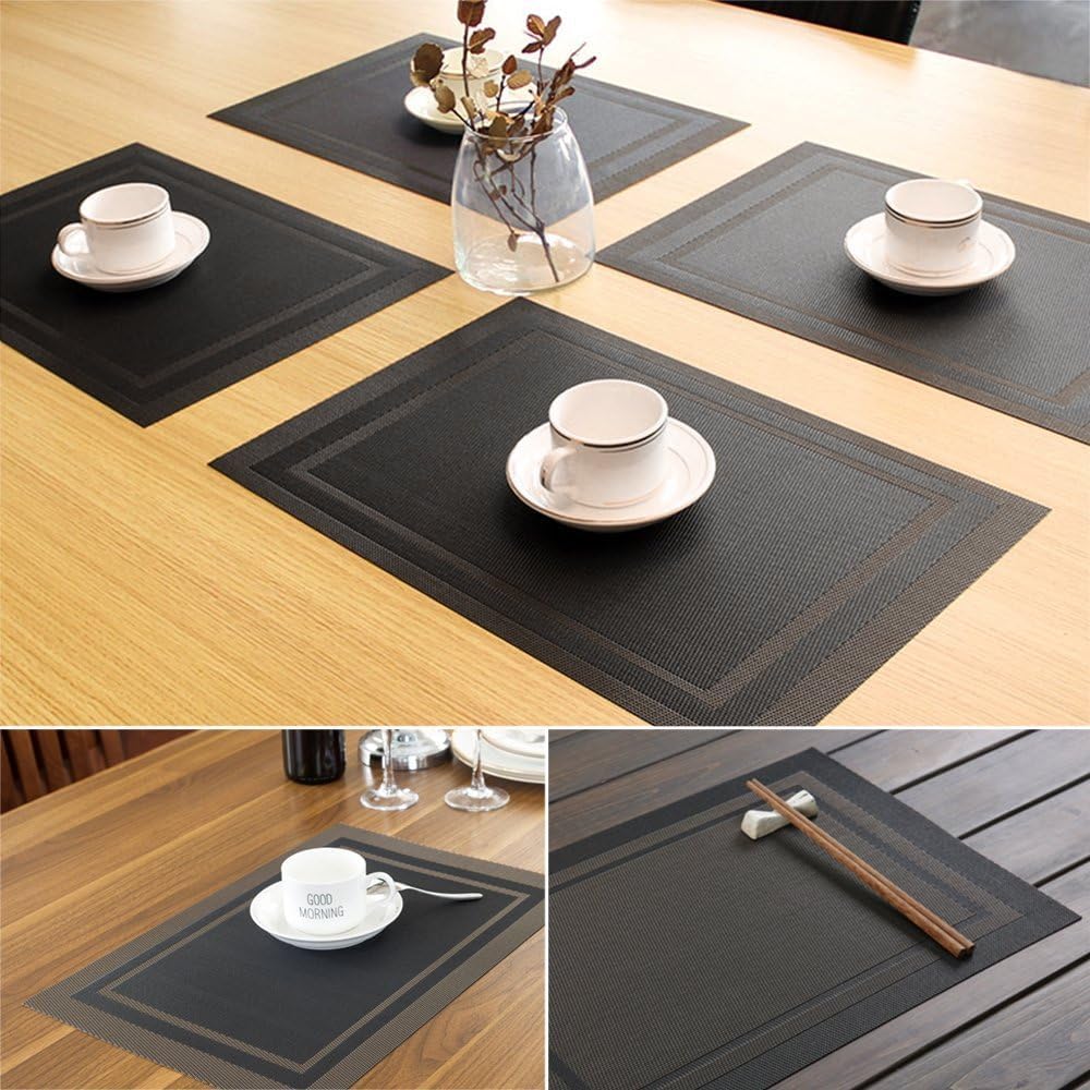 Detalle de CHAOCHI lot de 6 sets de table PVC antidérapants 45 x 30 cm (noir + or)