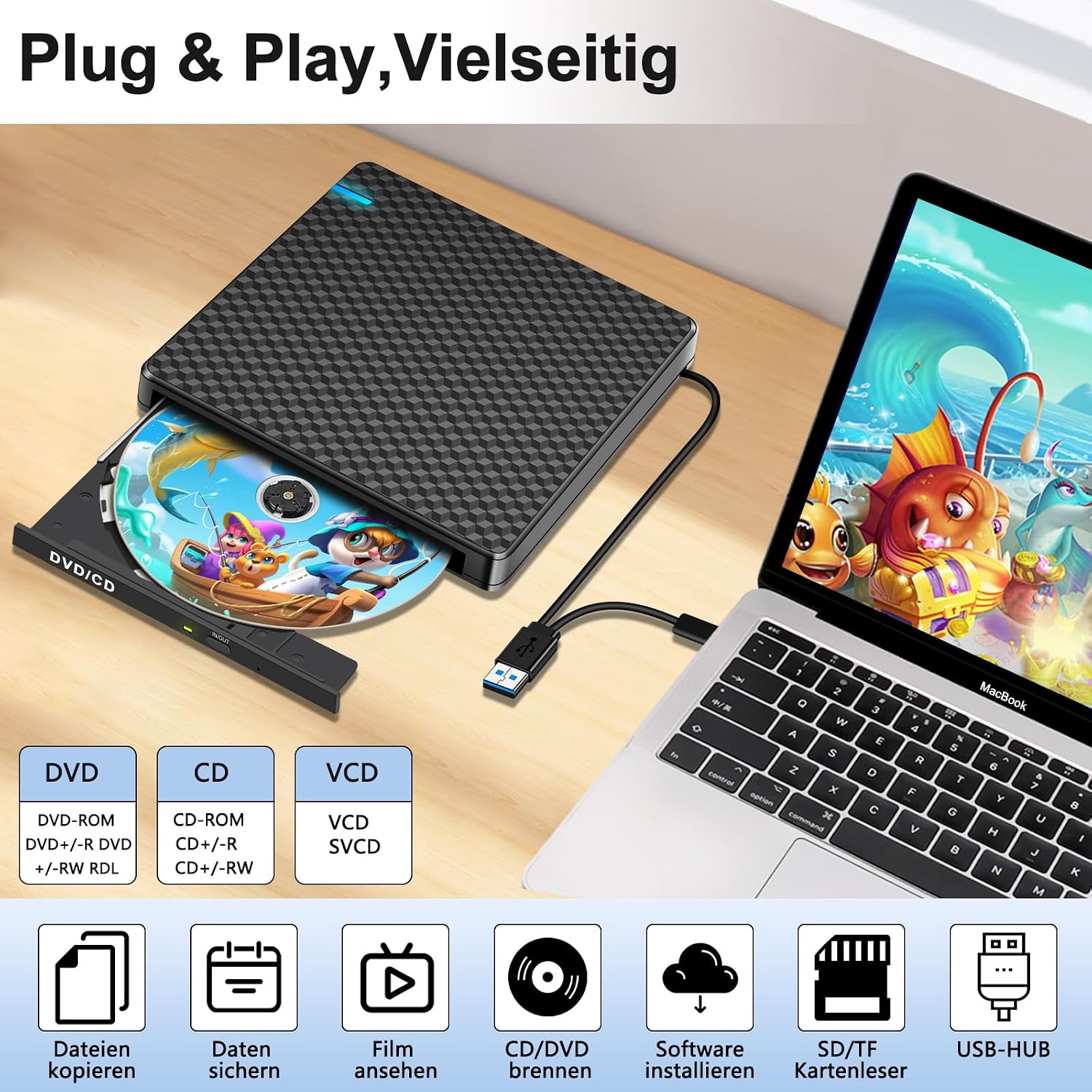 Detalle 2 de NOLYTH Externes DVD Laufwerk USB-C đź“€