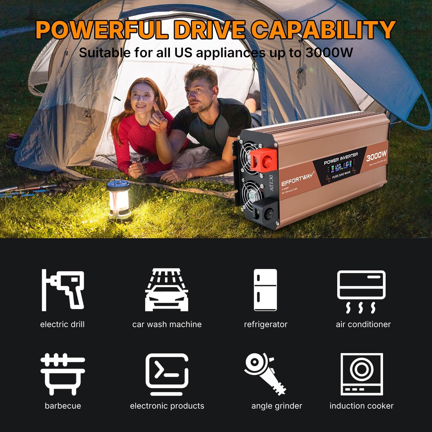 Thumbnail 6 de EFFORTWAY F-3000P 3000W Pure Sine Wave Inverter, 12V DC to 110–120V AC