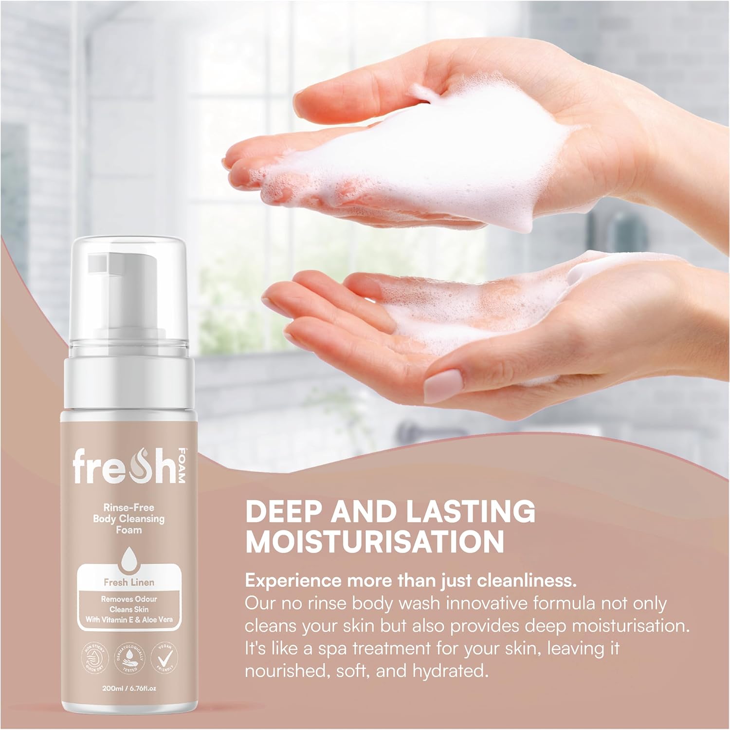 Thumbnail 6 de FreshWipes Rinse Free Foaming Body Wash 200ml – Gentle, Odour-Eliminating & Waterless Cleanse for Sensitive Skin