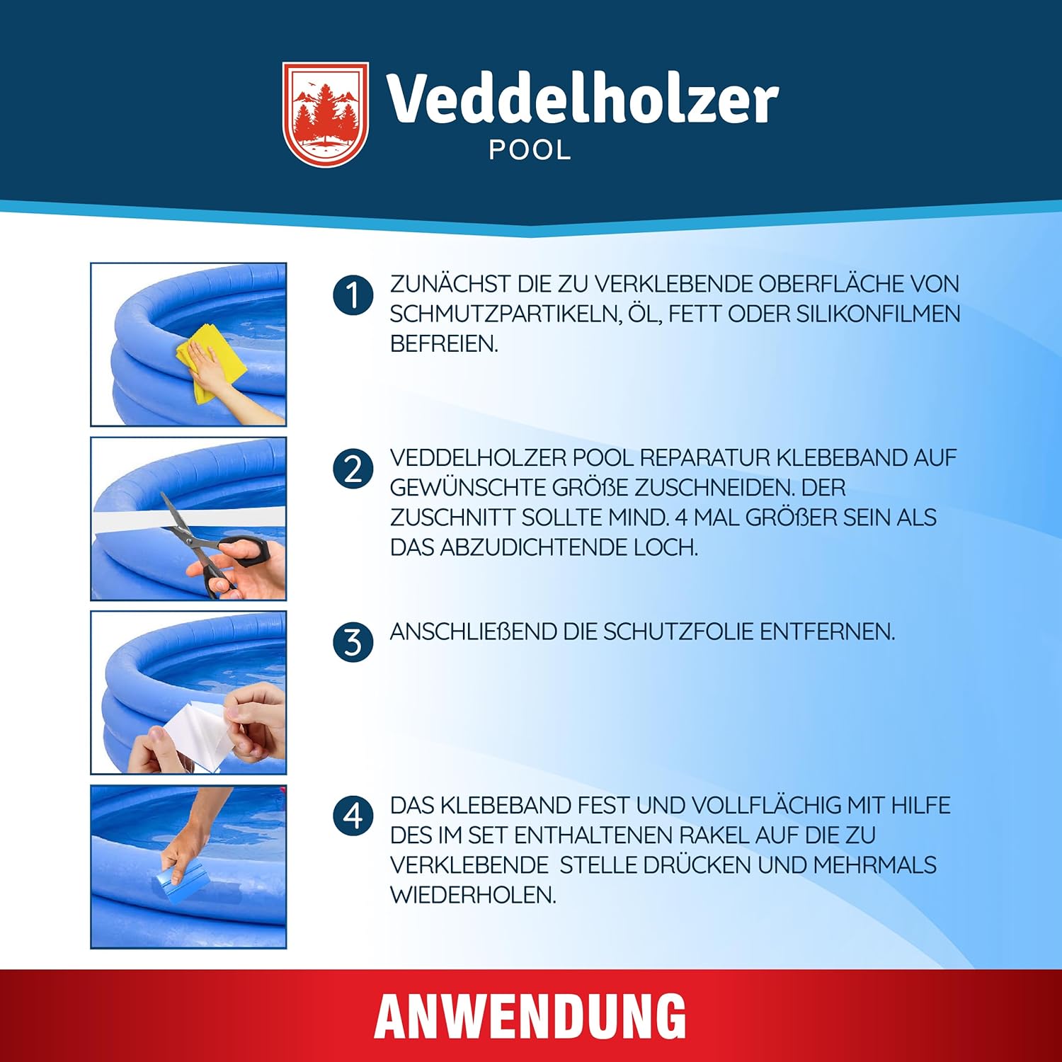 Thumbnail 3 de Veddelholzer Pool Reparaturset – wasserdichtes Unterwasser Klebeband 10 cm x 150 cm, Transparent