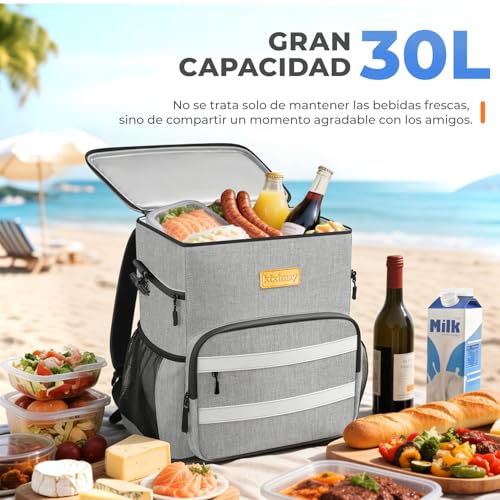 Detalle de Kiximay Mochila Nevera Isotérmica 30L: bolsa térmica impermeable para playa, camping y viajes