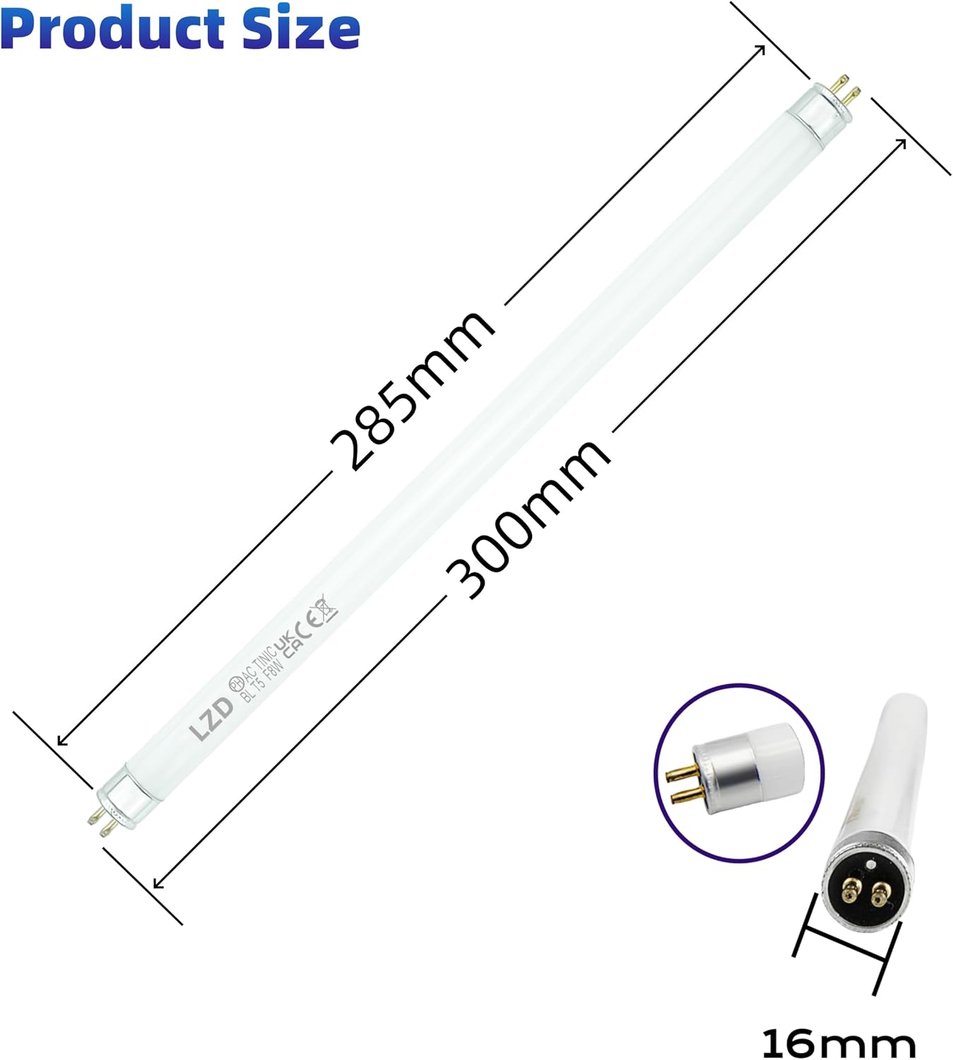 Thumbnail 1 de LZD T5 F8W G5-reservebuis voor elektrische vliegenvanger, UV-paars, 8 W