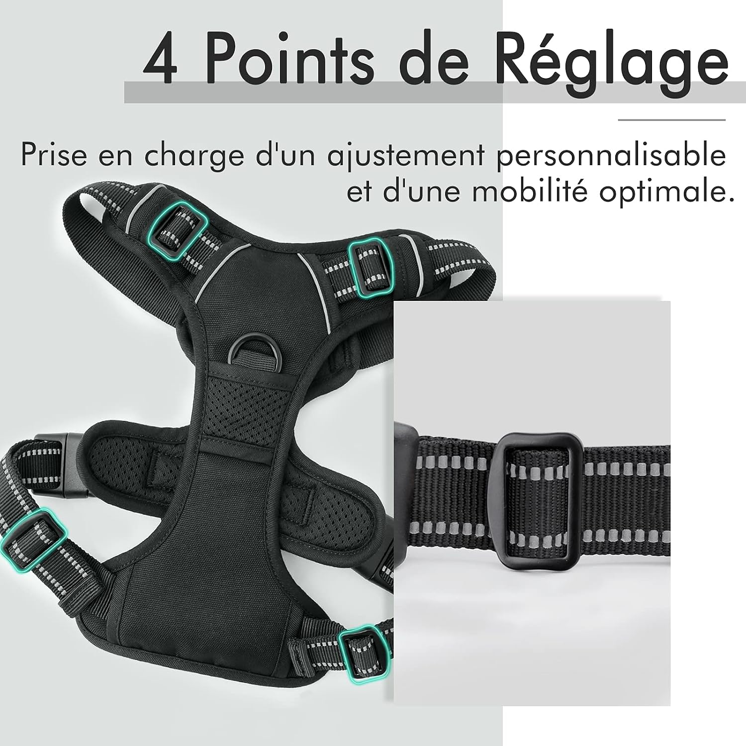 Detalle de Rabbitgoo Harnais Chien Réglable Gilet avec Poignée et Réflectant — Taille M (41-56 cm/38-71 cm)