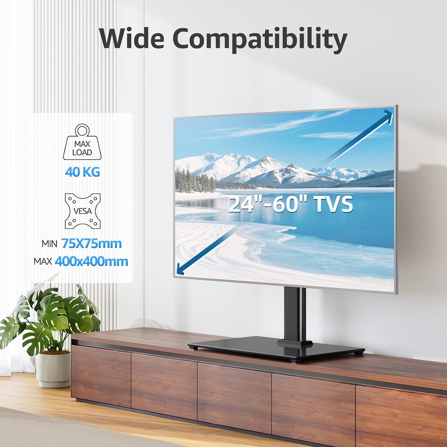 Thumbnail 1 de MOUNTUP Universal TV Stand for 24–60 Inch TVs – Height Adjustable Pedestal, Up to 40kg, VESA 400x400mm