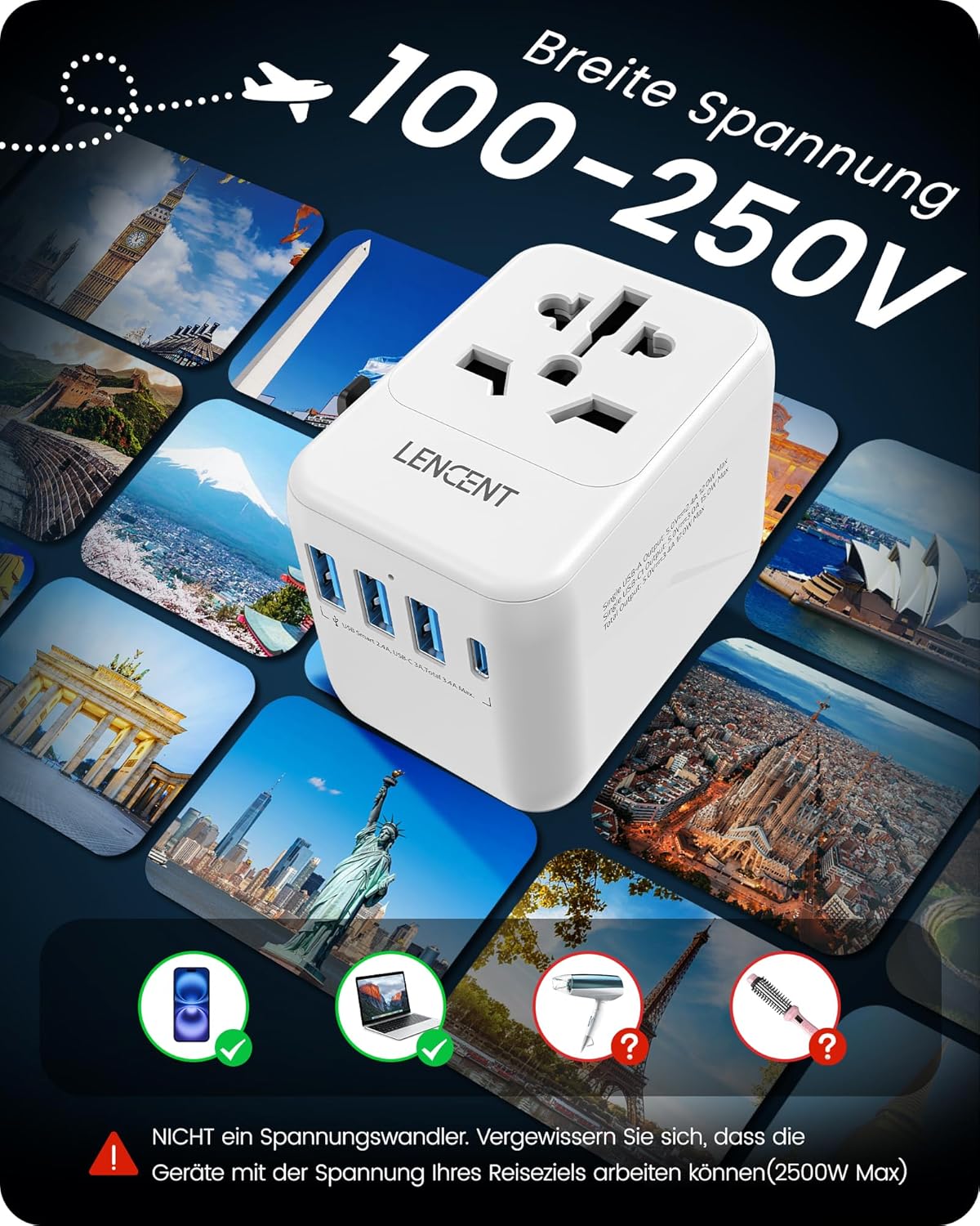 Thumbnail 6 de LENCENT Reiseadapter Weltweit