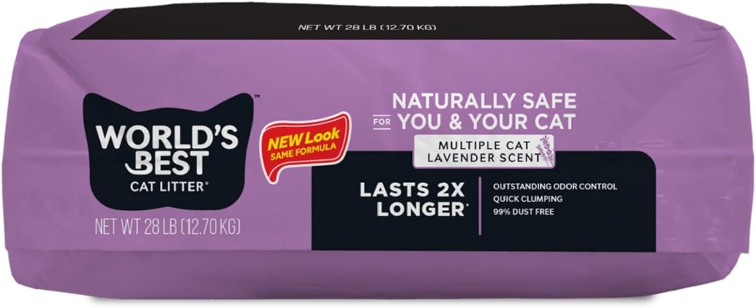 Detalle de WORLD'S BEST CAT LITTER Multiple Cat Lavender Scent, 28-Pounds – Natural, Quick Clumping, 99% Dust Free & Flushable