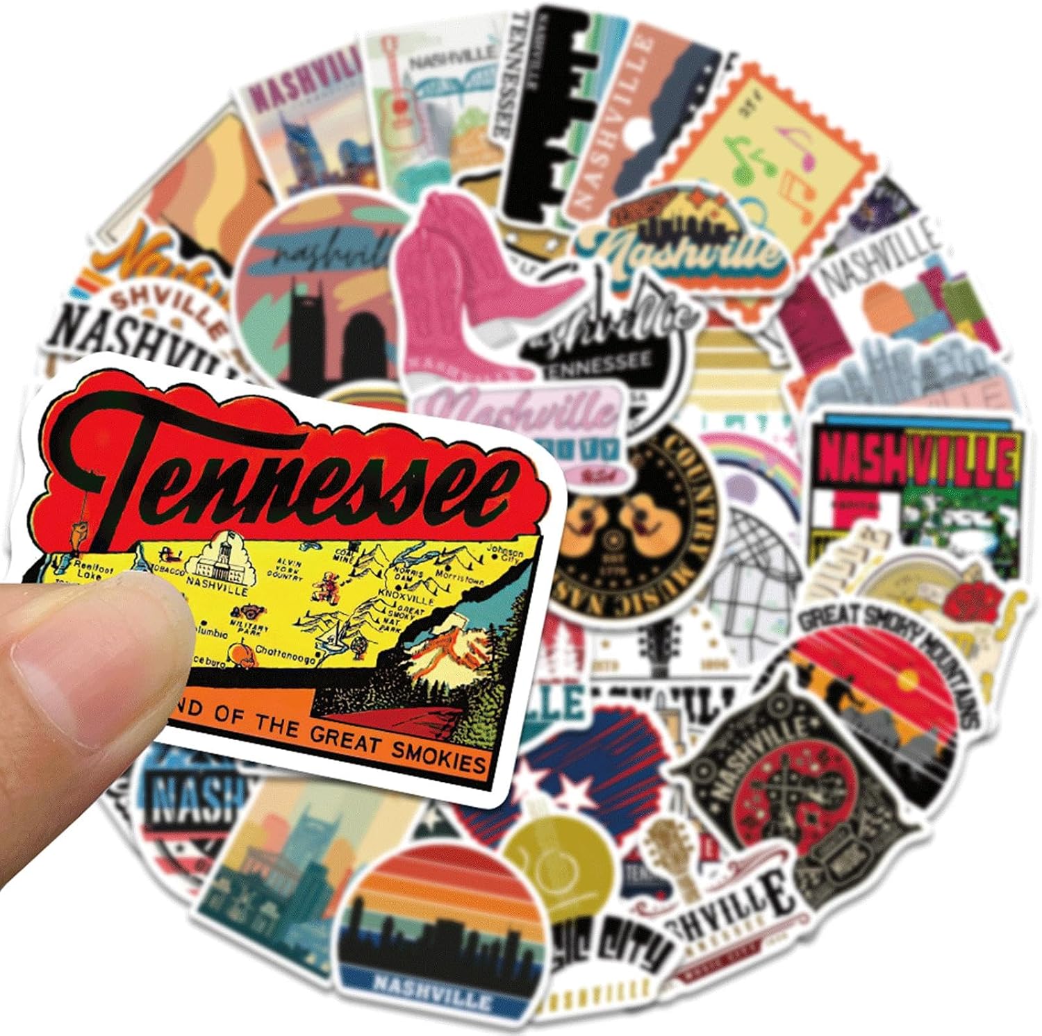 Detalle de Tufeifrank Nashville Tennessee Vinyl Stickers, 50-Piece Waterproof Set