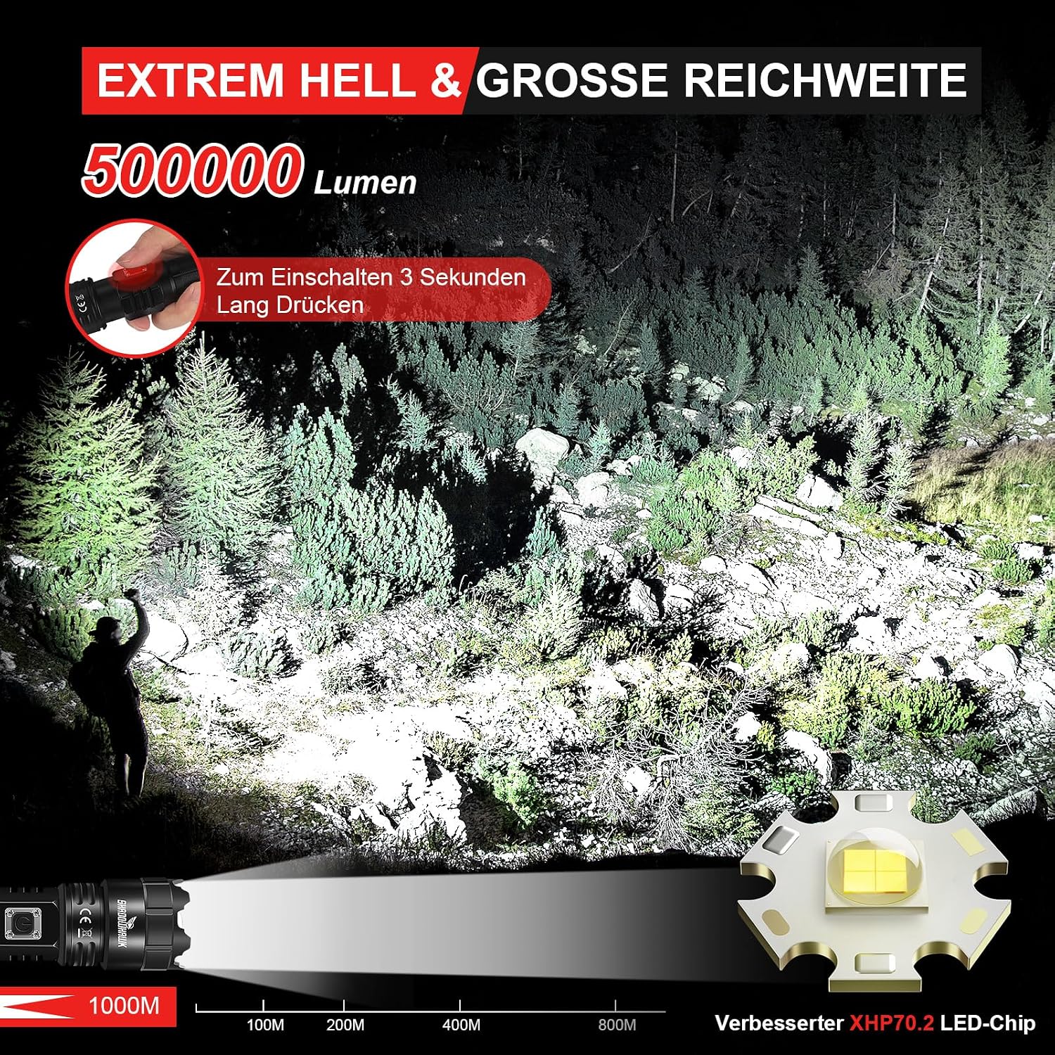 Detalle 2 de Shadowhawk S9322 500000 Lumen Taschenlampe đŠ