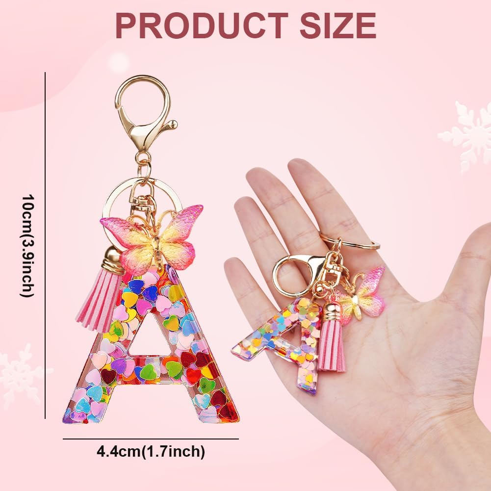 Thumbnail 1 de OSDUE Portachiavi Donna con Lettera e Farfalla Rosa – Portachiavi personalizzato in resina con nappina