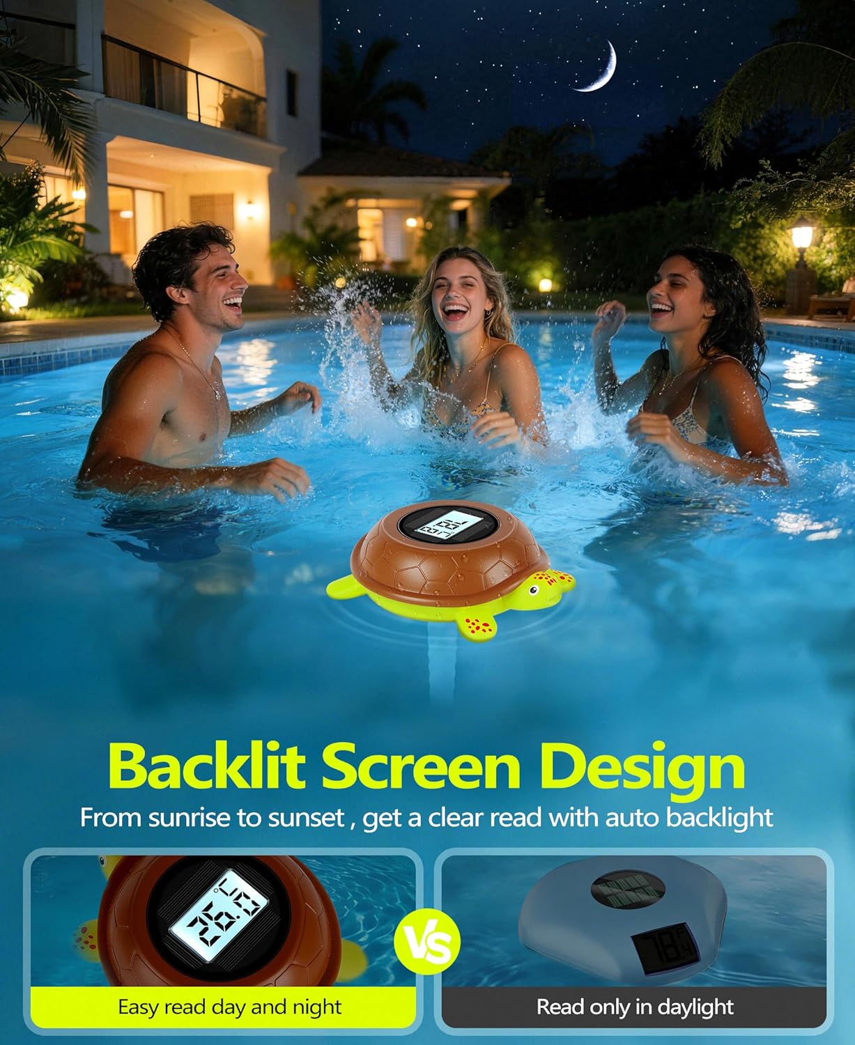 Thumbnail 2 de PoolLeader Thermomètre Flottant Piscine — Tortue solaire ultra-précise avec rétroéclairage