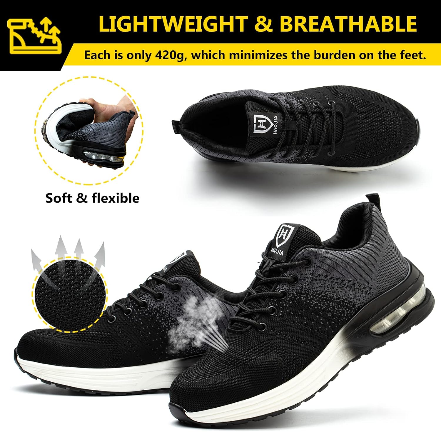 Detalle 2 de Baofular Safety Trainers with Steel Toe Cap, Non-Slip & Breathable Mesh (Lightweight Work Shoes)