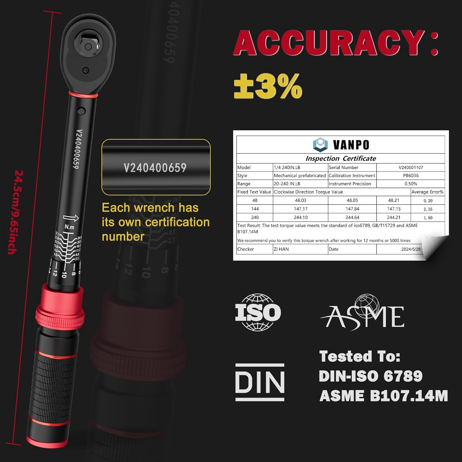 Detalle de VANPO Torque Wrench 20-240 in-lb