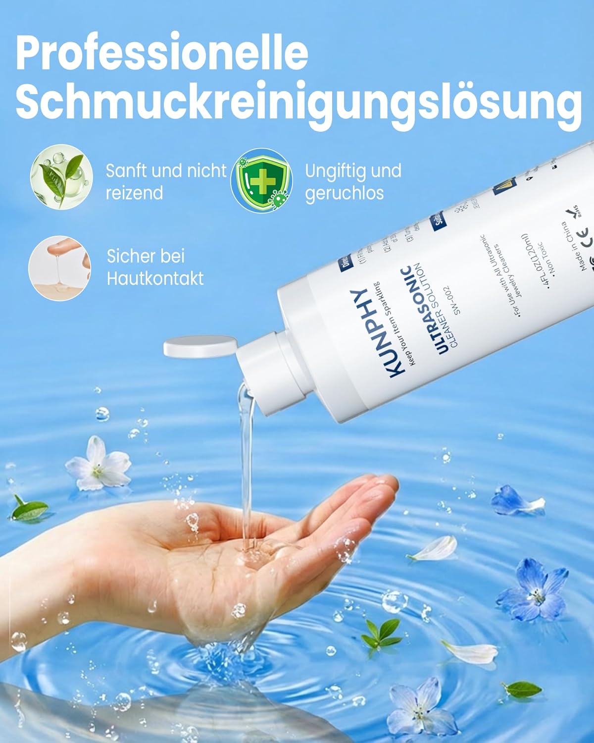 Detalle de KUNPHY Ultraschallreiniger Konzentrat (120 ml) für Schmuck, Brillen, Silber und Uhren