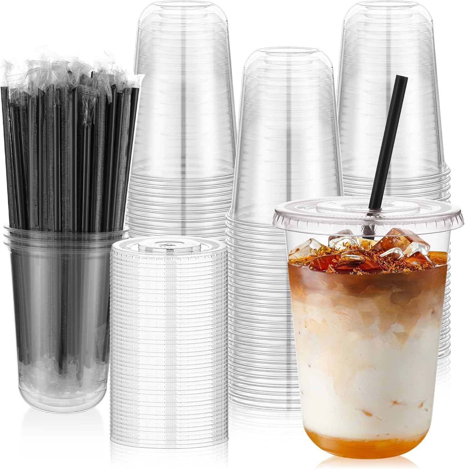 Detalle de KesaPlan DH-527-100pc16oz U black straw cup, 16 oz PET Drink Cups