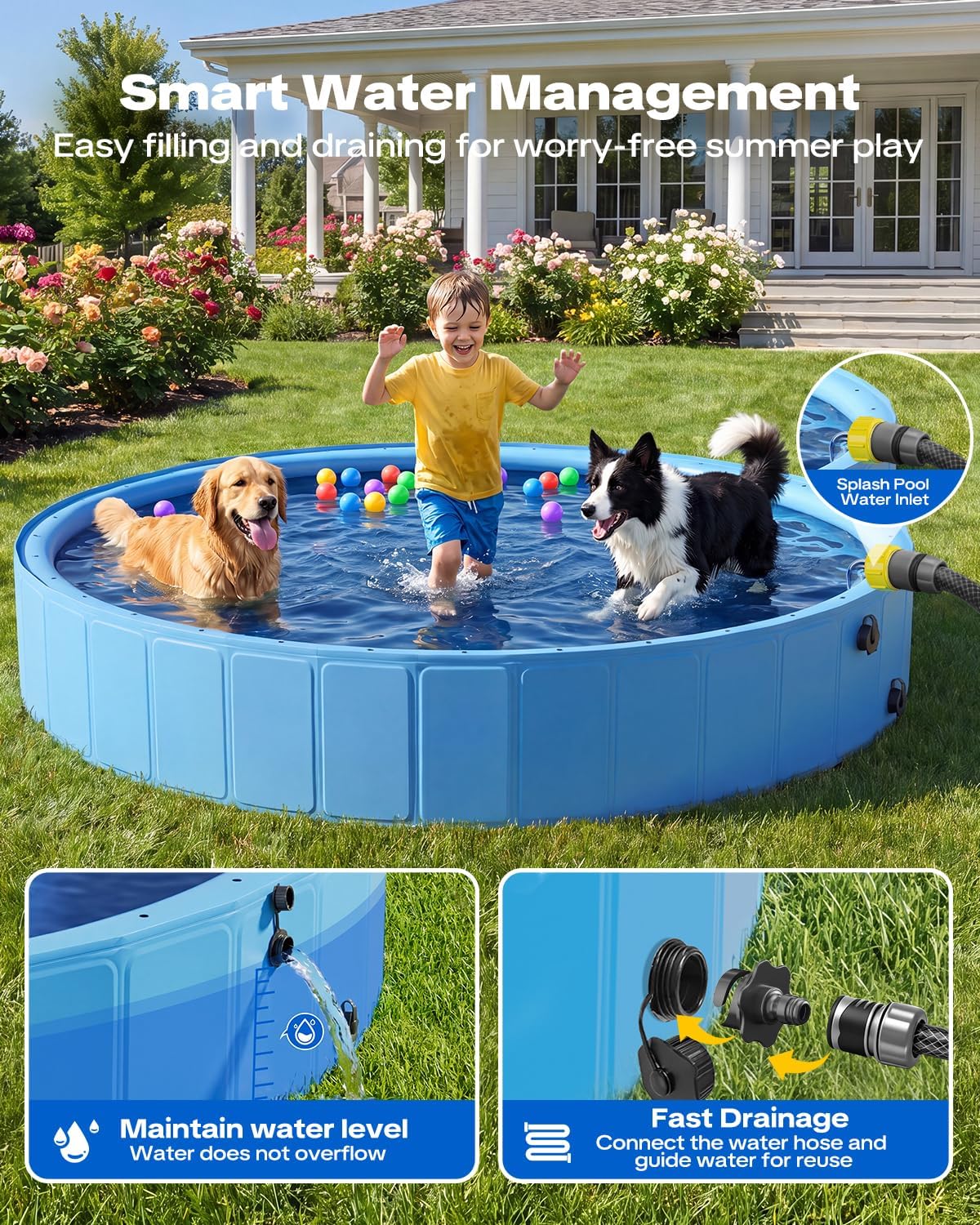 Thumbnail 6 de Raxurt Dog Pool with Sprinkler (79-inch foldable PVC pet bath tub)