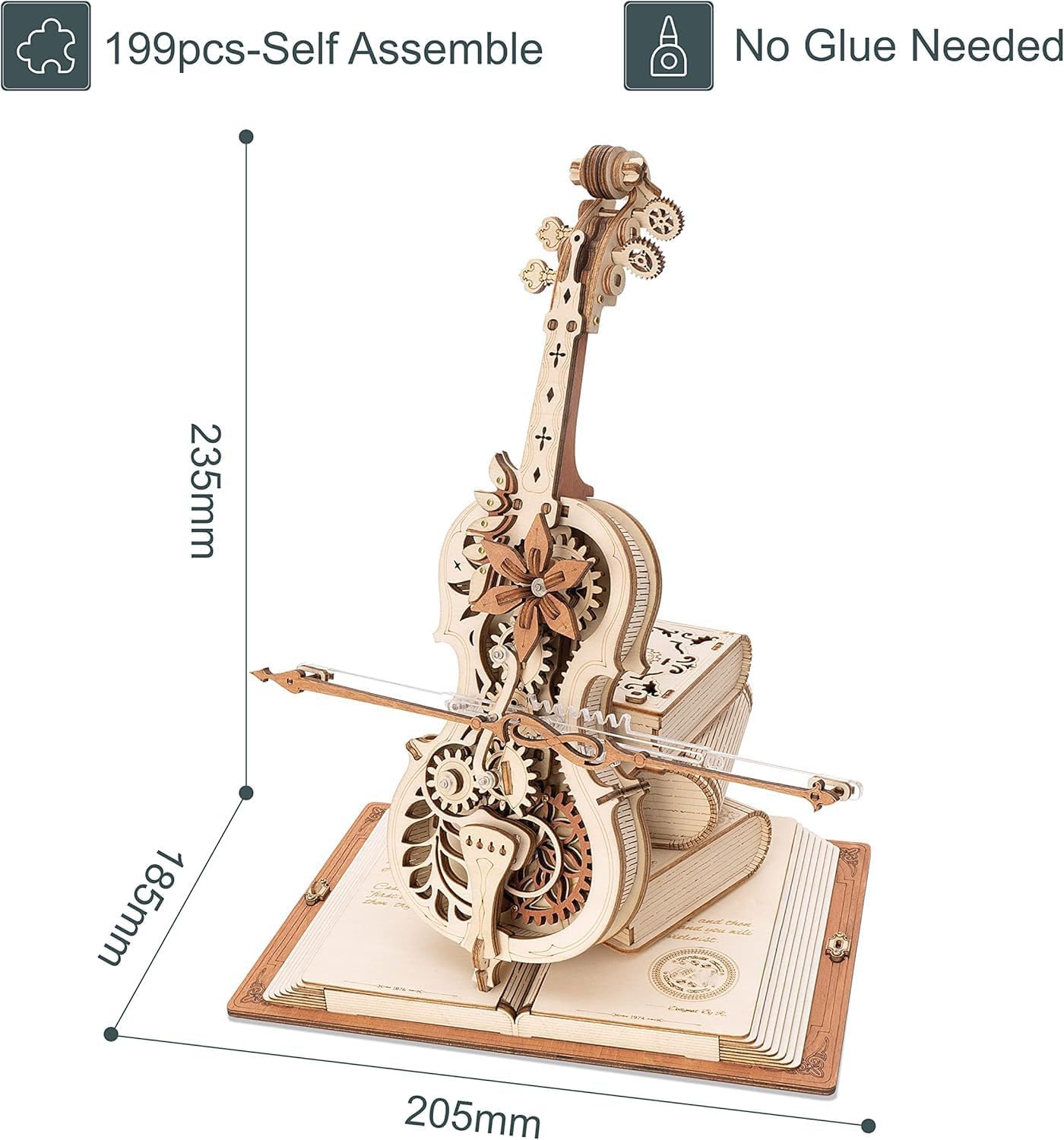 Detalle 2 de ROBOTIME Cello Magique AMK63ROBOTIME 3D-houten muziekdoos met tandwielen