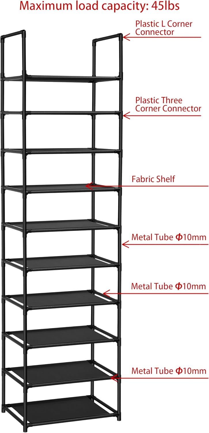 Detalle de FIDUCIAL HOME 10-Tier Shoe Rack (20–25 Pairs) Waterproof Non-Woven Storage Shelf