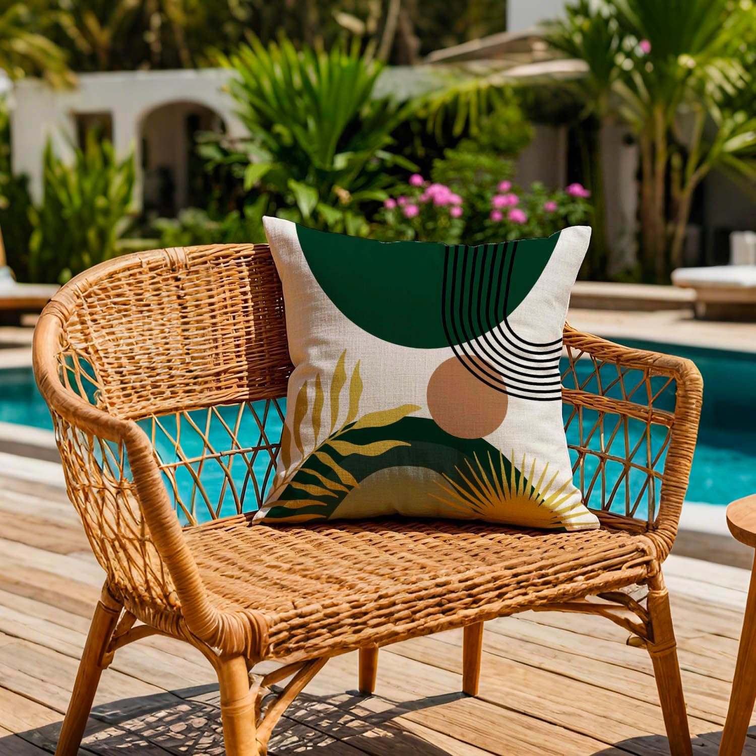 Detalle de Jayusaror Outdoor Kissenbezug 45x45 cm – 2er Set, wetterfest grün, Boho/Minimalistisch