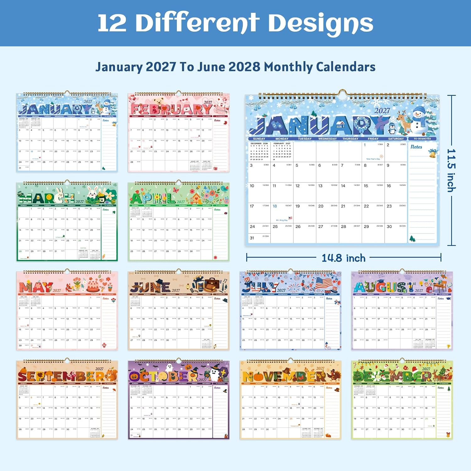 Thumbnail 2 de Spomepo 2027-2028 Wall Calendar, 18-Month, Twin-Wire Binding