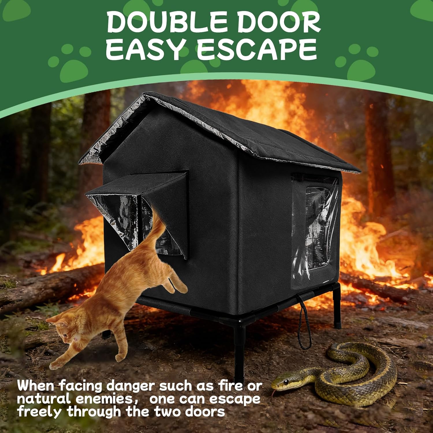 Detalle de Outdoor Cat House Weatherproof with Aluminium Film Insulation (Large, Black)