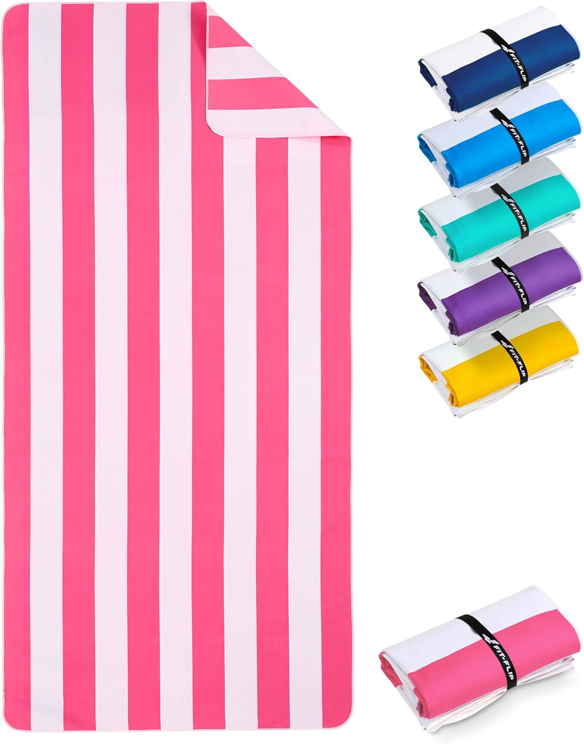 Fit-Flip Telo Mare microfibra 200 cm x 90 cm – rosso rigato rosa-bianco, antisabbia, asciugatura rapida, 100% riciclato