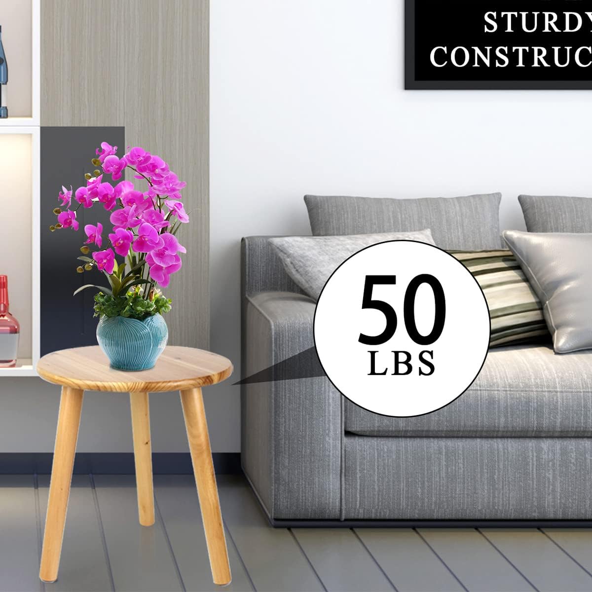 Detalle 2 de Ethuh 12-Inch Round Wooden Plant Stand and Small Side Table