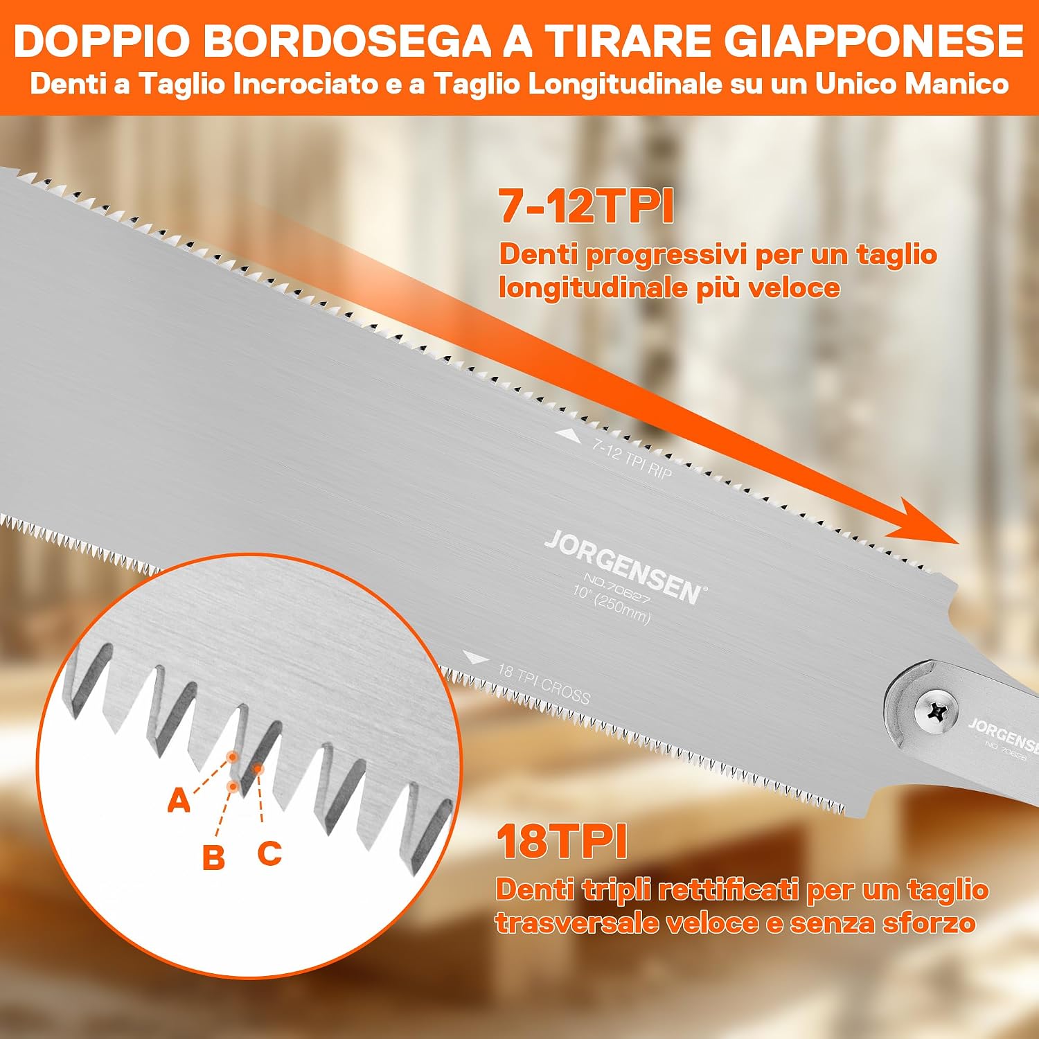Detalle de JORGENSEN Sega Giapponese Professionale a Doppio Taglio con Lama SK5 Sostituibile