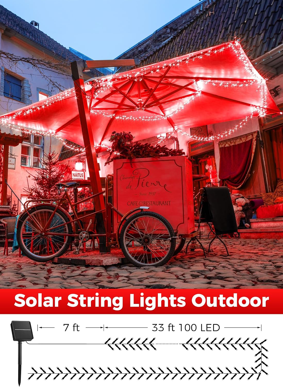 Detalle 2 de Minetom JT-EL/FC300V0400-I3 Solar String Lights, 80 Feet, 200 Red LEDs