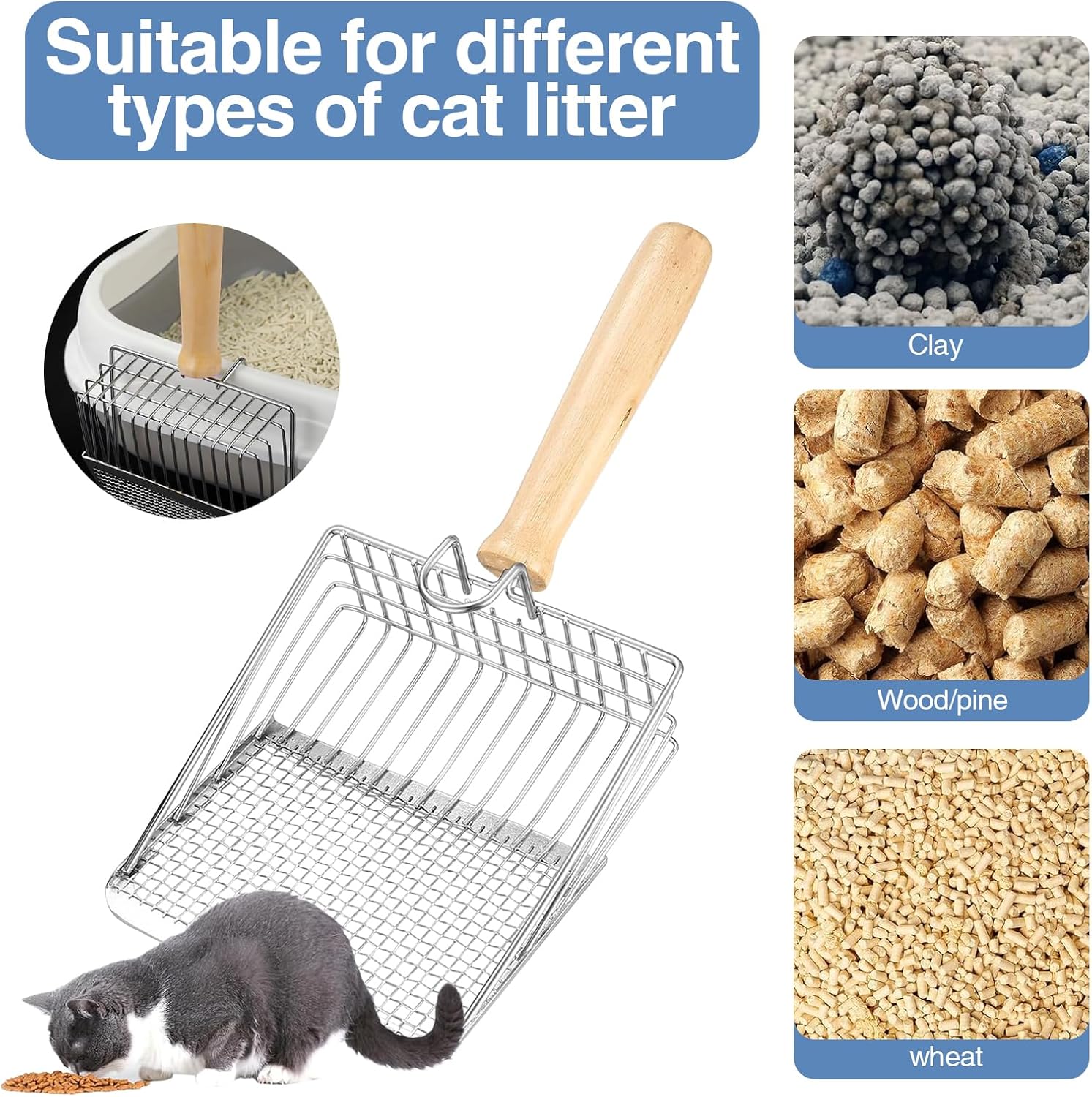 Detalle de ZYQUES 2 Pieces Cat Litter Scoop — Metal Litter Scooper with Wooden Handle