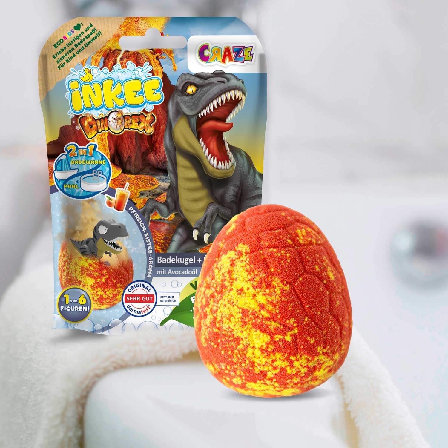 Detalle 2 de INKEE Dinorex Pack de 8 Bombas de Baño con Sorpresa Dinosaurio🦖