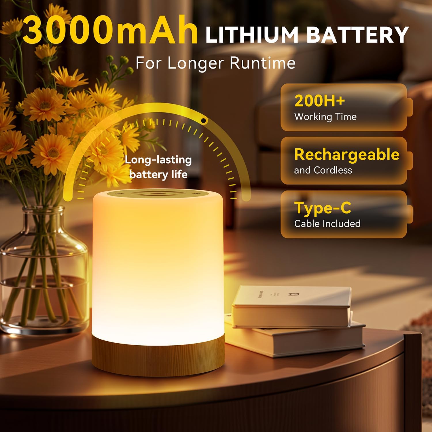 Detalle 2 de Auxmir Nachtlicht Nachttischlampe 3000 mAh 🌙