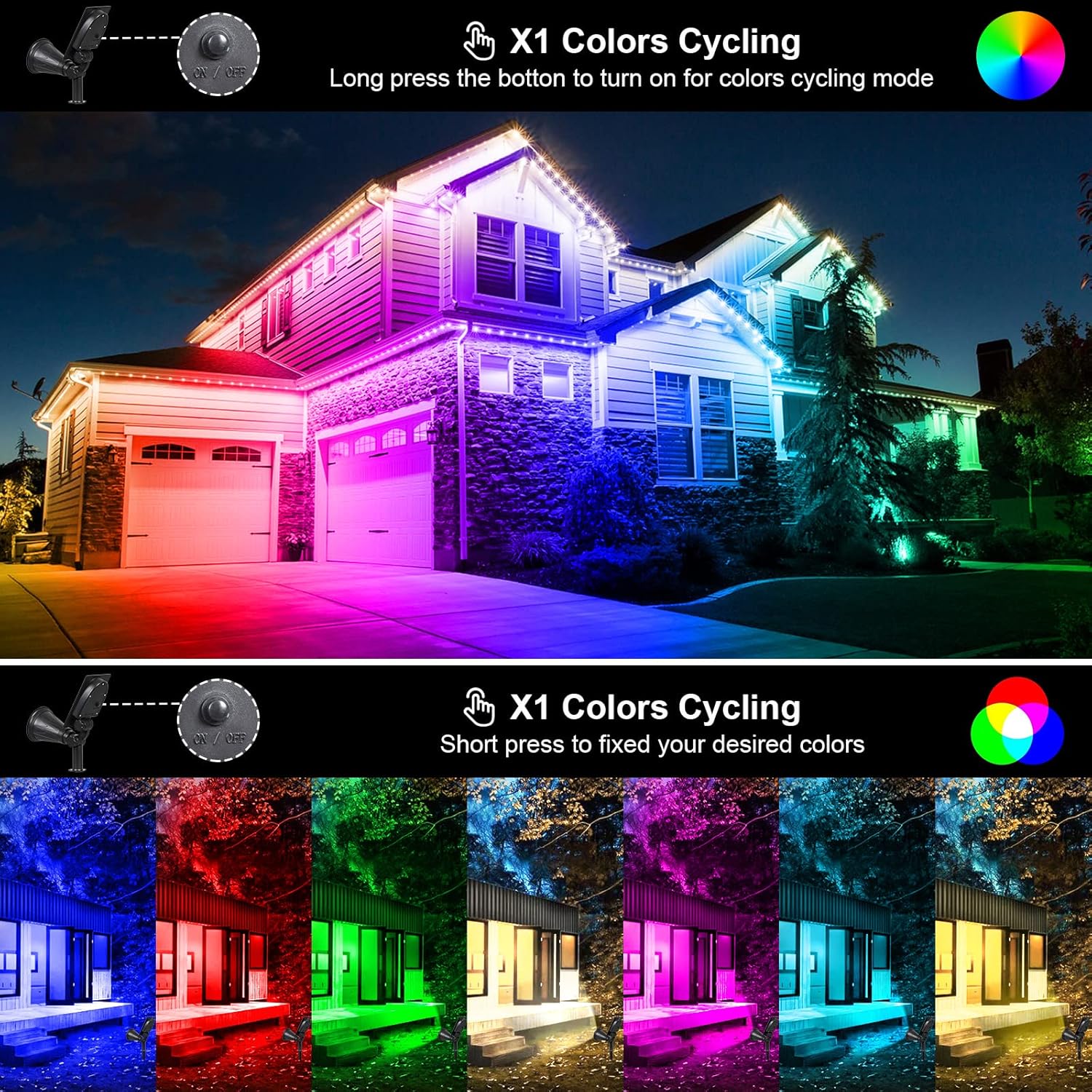 Thumbnail 3 de T-SUNUS Solar Garden Spotlight 7 LED Colour Change (2 Pack) – Adjustable, Auto On/Off, IP55