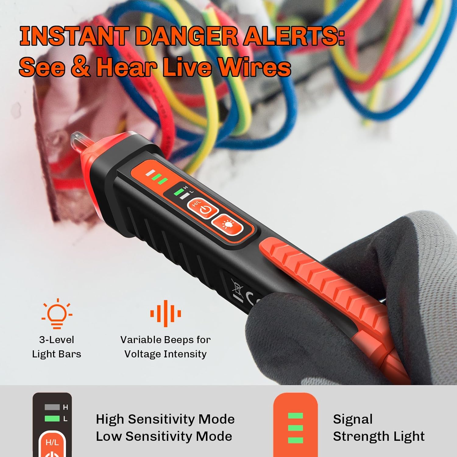 Detalle de YOWEXA Voltage Tester Pen Dual Range AC 12/48-1000V: Non-Contact Safe Voltage Detection
