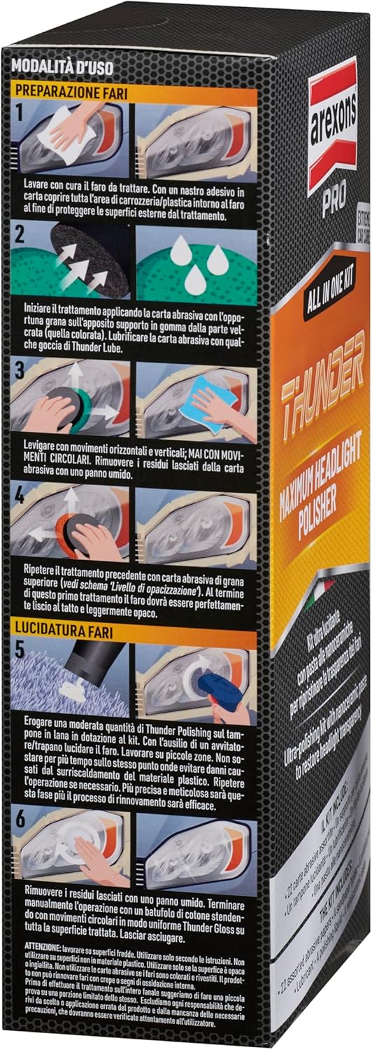 Detalle de Arexons Car Care Pro THUNDER - Kit Ultra Lucidante per Fari: lucidatura professionale con ceramica