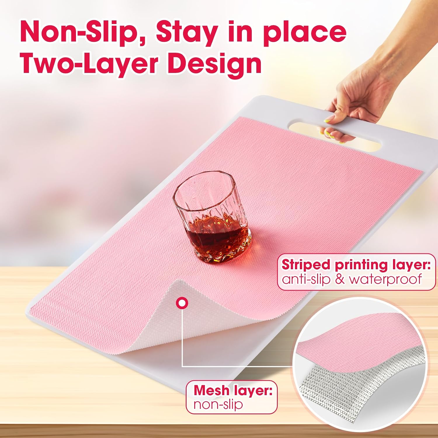 Thumbnail 1 de ALIUNI Pink PVC Drawer and Shelf Liner, Non-Adhesive, Waterproof, 12 in x 10 ft