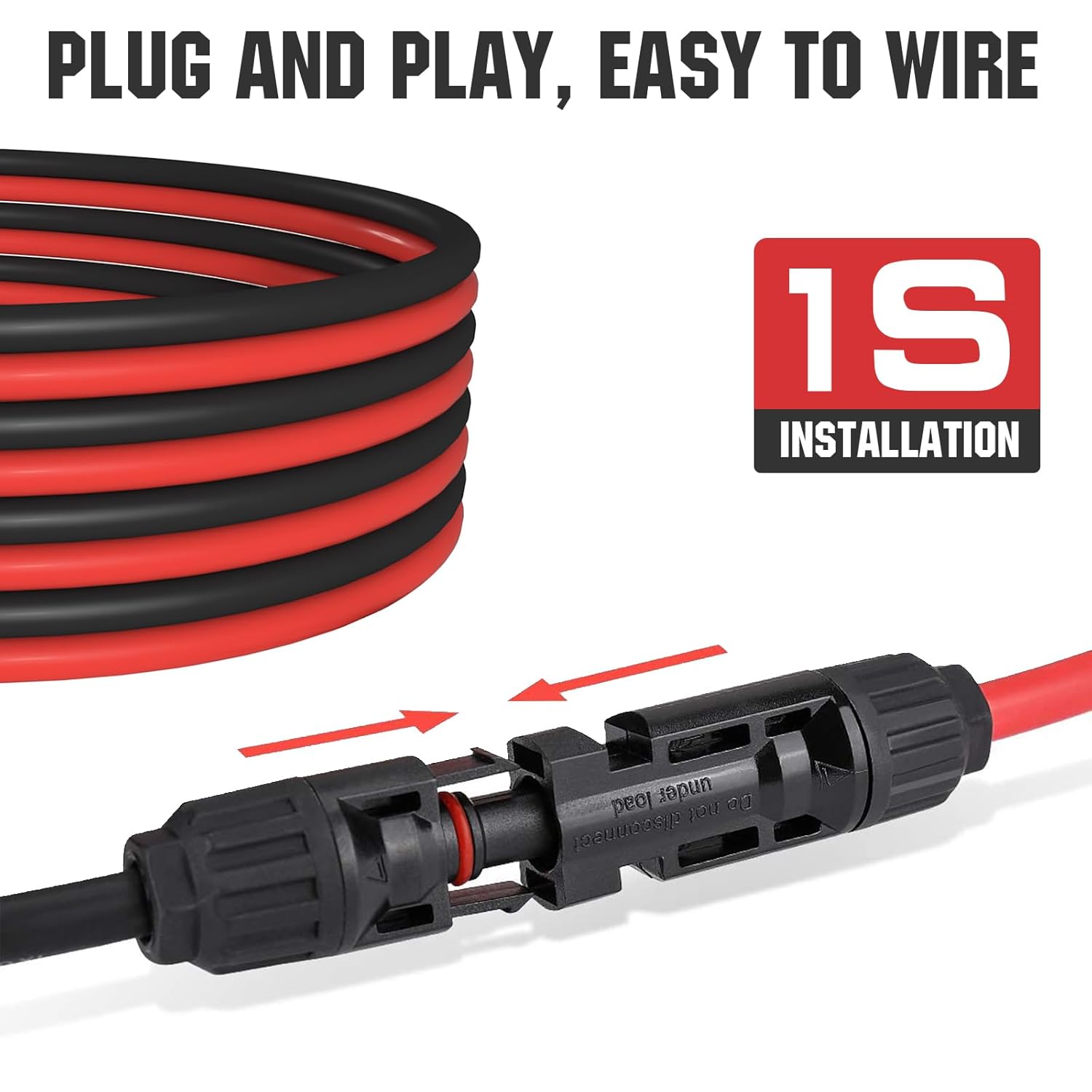 Thumbnail 4 de ECO-WORTHY 16.4FT 11AWG Solar Extension Cable (30A/1000V DC) with IP67 Quick Connectors – Red + Black
