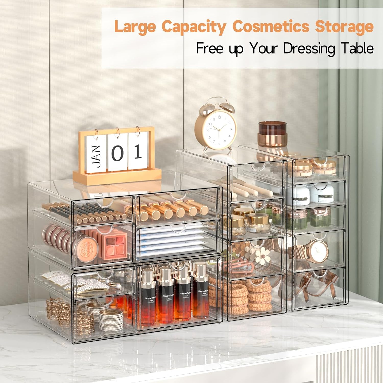 Detalle de DOMNIU DO-ZMSN-3 Acrylic Drawer Organizer, 16 Drawers, Clear 4-Set