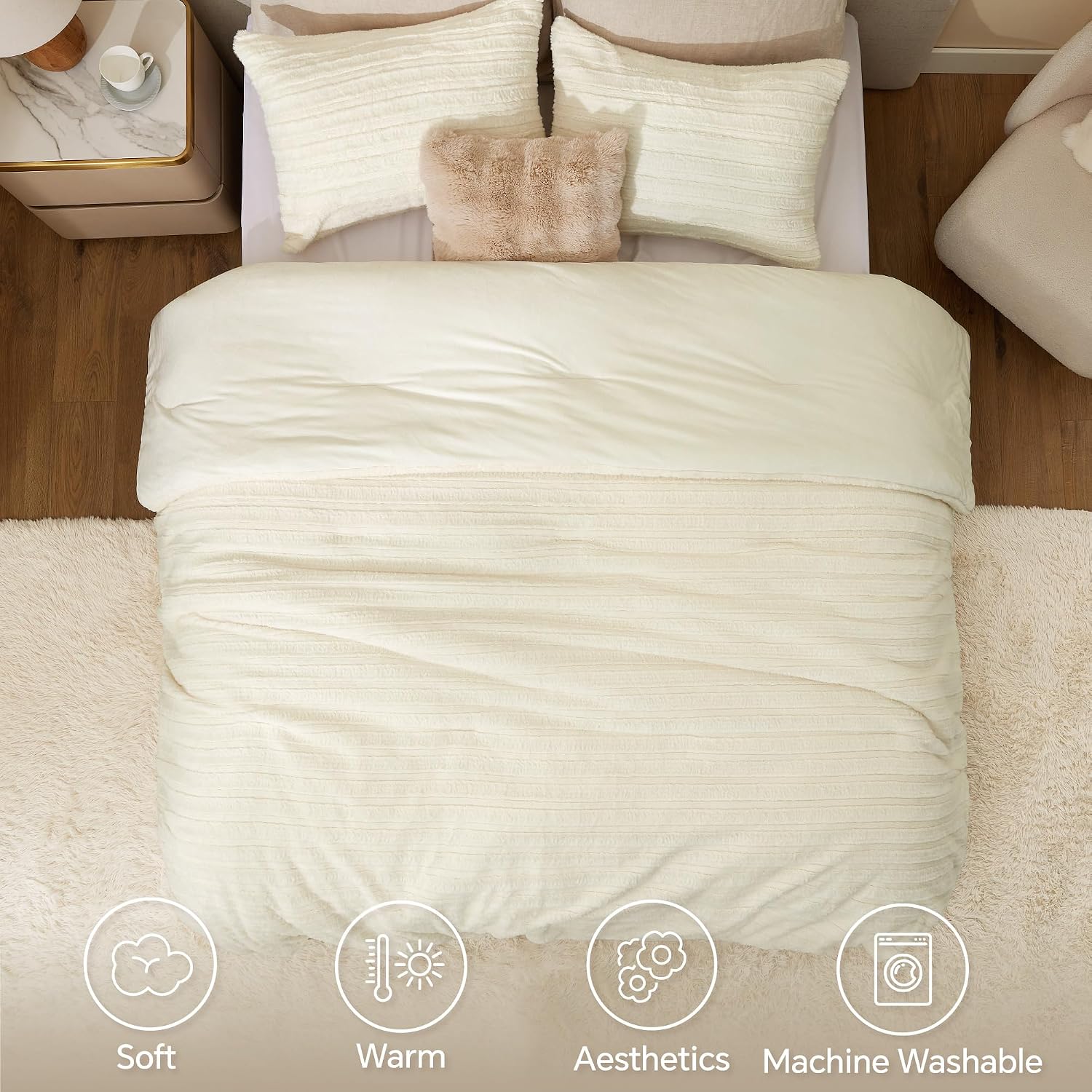 Detalle de BEDELITE Queen Plush Faux Fur Comforter Set