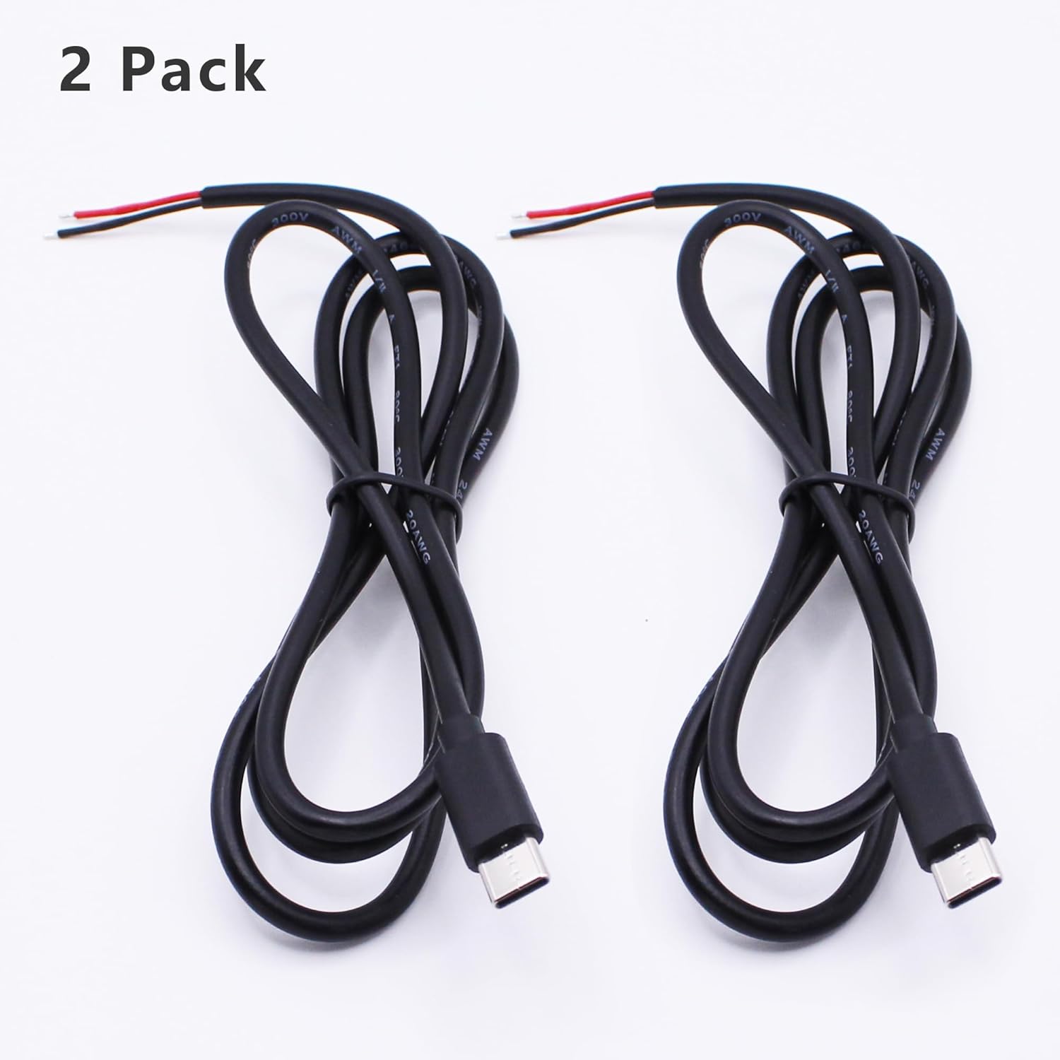 Detalle 2 de Xilaghy USB C 2 Pin Power Pigtail Cable 1M/3.2ft (2 Pack) – DIY Power Cord Replacement
