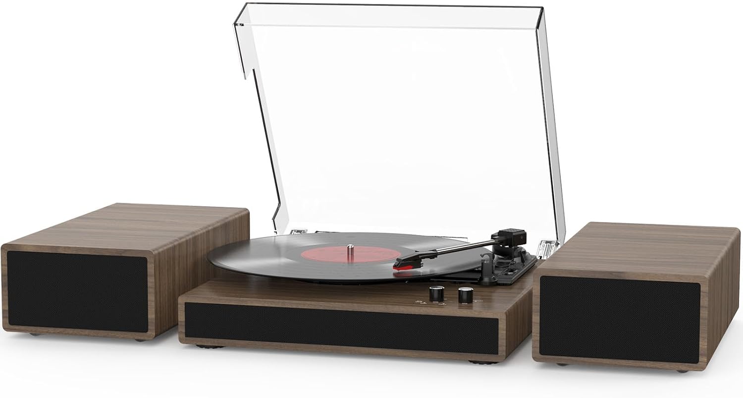 Detalle de RetroAudio Belt-Drive Record Player with Bluetooth, 3 Speeds and Dual Speakers
