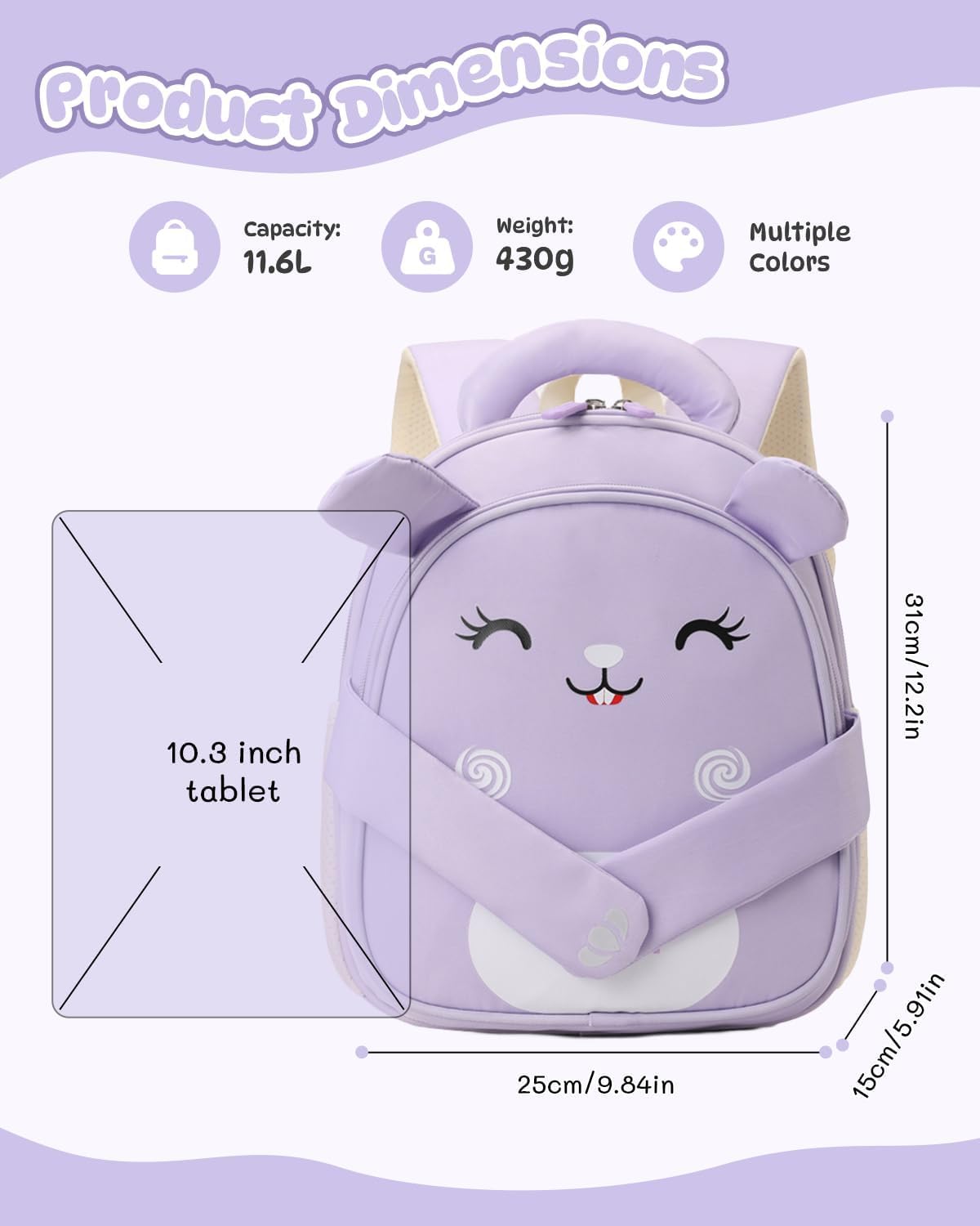 Thumbnail 6 de PROTAURI Zainetto Asilo Bambina Rosa con Fascia Pettorale Riflettente – 9.6L, 25×15×31 cm, Impermeabile e Leggero